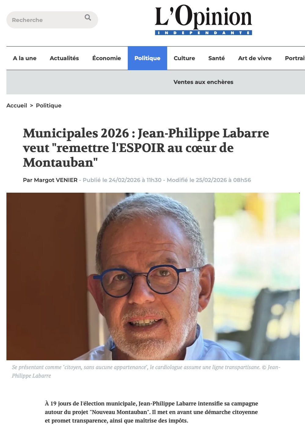 Jean-Philippe Labarre
veut "remettre l'ESPOIR au cœur de
Montauban"