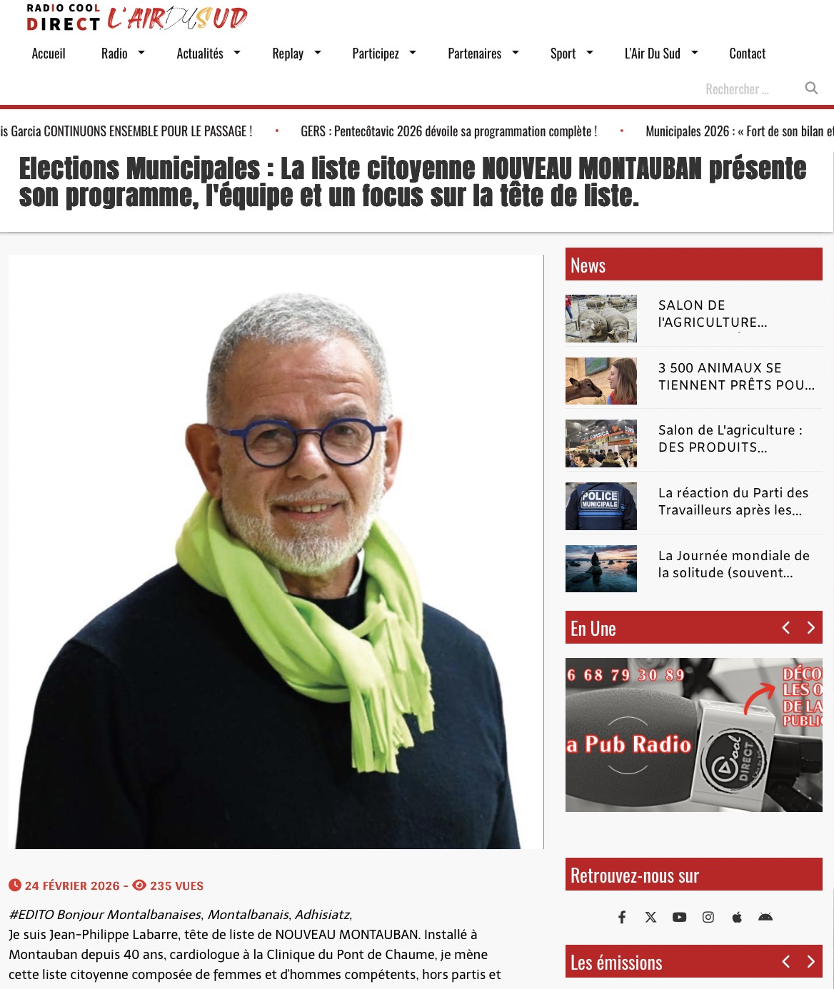 NOUVEAU MONTAUBAN présente son programme, l'équipe et un focus sur la tête de liste.